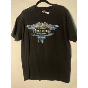 Harley Davidson 2005 LACONIA Bike Week Meredith NH Black Graphic Shirt L/XL?
